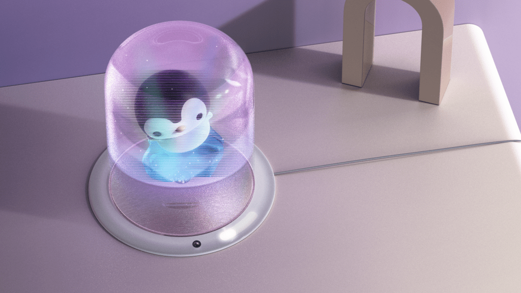 NFT bubble detail shot with penguin NFT being displayed